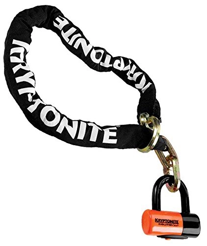 Lucchetti per bici : Kryptonite Chains & Disc Padlocks, Lucchetto New York Noose 1213 con Eevs4 Disco Grillo Unisex Adulto, Nero / Arancione, 12 mm x 130 cm