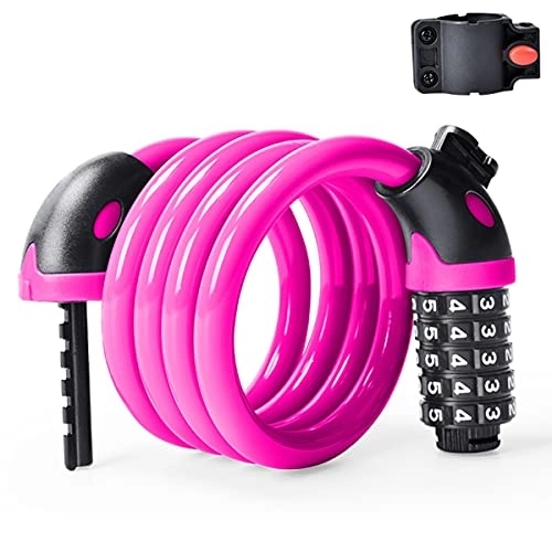 Lucchetti per bici : Lucchetto per bicicletta, combinazione combinata azzerabile di sicurezza a spirale, lucchetto per cavo lungo 6 piedi, lucchetto per bicicletta con staffa di montaggio (Color : Pink, Size : 12mm / 120CM)