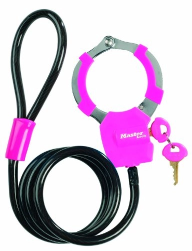 Lucchetti per bici : Master Lock, Lucchetto a Morsetto con Kabel 8275, Nero (Schwarz / Pink), Taglia Unica