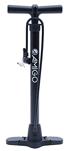 Pompe da bici : Amigo M1 - Pompa per bicicletta per tutte le valvole, valvola Dunlop e valvola francese, per auto, 11 bar / 160 psi, colore nero