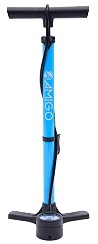 Pompe da bici : Amigo Pompa ad aria M3 con manometro – Pompa per bicicletta per tutte le valvole – valvola Dunlop – valvola francese – Pompa a terra 11 bar / 160 psi – Blu