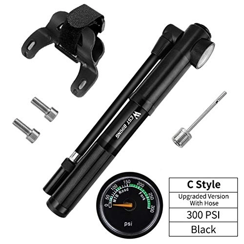 Pompe da bici : JYSL Pompa Portatile della Bici di Manometro di Alta Pressione Pompa A Mano Bici Accessori Pompa da Bicicletta (Color : C Style Black)