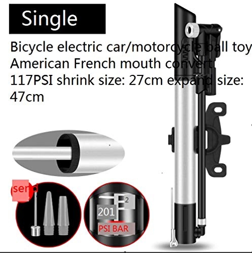 Pompe da bici : Mini pompa portatile, mountain bike ad alta pressione, bocca universale per americani e francesi, piccola pompa gonfiabile per basket, con barometro-Cilindro singolo