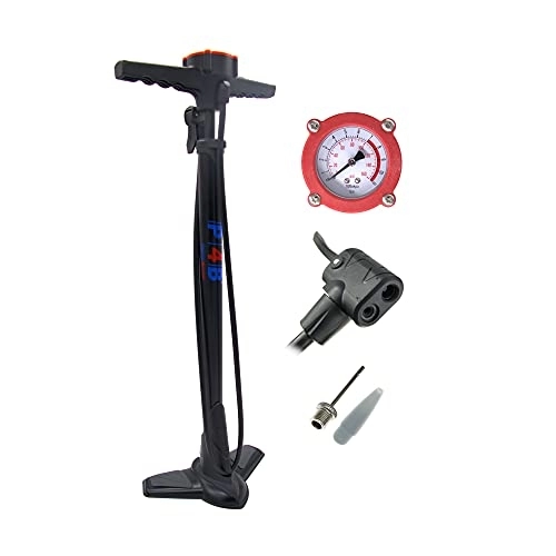 Pompe da bici : P4B | Pompa bicicletta con manometro | Pompa bici universale per tutte le valvole | Pompa aria con adattatore per materassino e ago per le pallone | Pompa da pavimento per DV / SV / AV