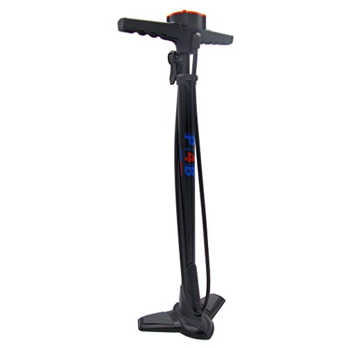 Pompe da bici : P4B | Pompa da terra per bicicletta per tutte le valvole | con manometro | con adattatore per ago per materassi ad aria | Pompa ad alta pressione per DV / SV / AV (B) nero