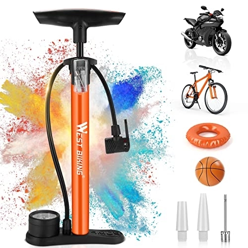 Pompe da bici : Pompa bicicletta tutte le valvole, pompa ad aria bicicletta (arancione)