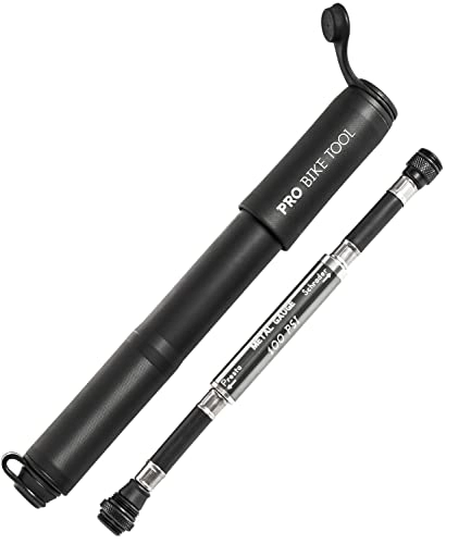 Pompe da bici : PRO BIKE TOOL Bike Pump with Gauge Fits Presta And Schrader - Accurate Inflation - Mini Bicycle Tyre Pump for Road, Mountain And BMX Bikes - High Pressure 100 PSI, Includes Mount Kit (Matt Black)