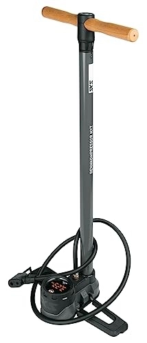 Pompe da bici : SKS GERMANY COMPRESSOR NXT DIGI - Pompa ad aria per tutti i tipi di valvole, manometro digitale LED, tubo metallico, base in metallo, manico in legno, pressione massima: 16 bar / 232 PSI)