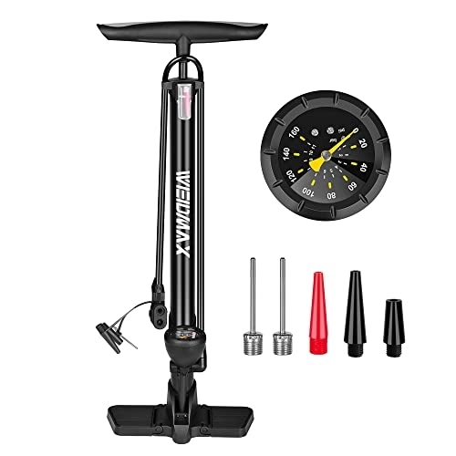 Pompe da bici : WEIDMAX - Pompa ergonomica per bicicletta, con manometro pieghevole, pompa per pneumatici per bicicletta, 160 psi, compatibile con valvola universale Presta e Schrader (nero)