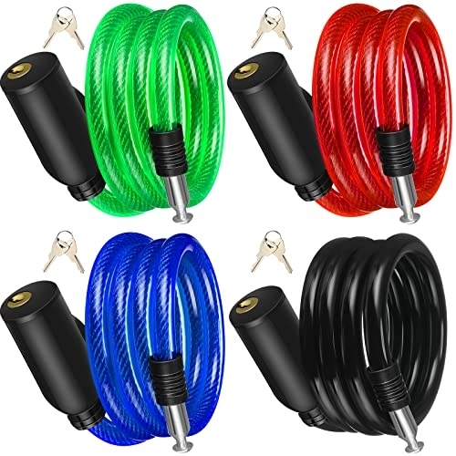 Bike Lock : 10 Pcs Anti Theft Bike Lock Secure Bike Lock Cables with Key Bicycle Chain Lock Bike Cable Lock for Protecting Your Bike Accessories, 4 Colors, 41.3 Inches Long