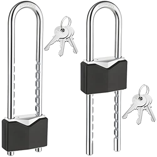 Bike Lock : 2 Pcs Long Shackle Padlock with Key 2 Inch Solid Brass Removable Adjustable Length Black Shackle for Gates, Cabinets, Motorcycle, Bike Lock