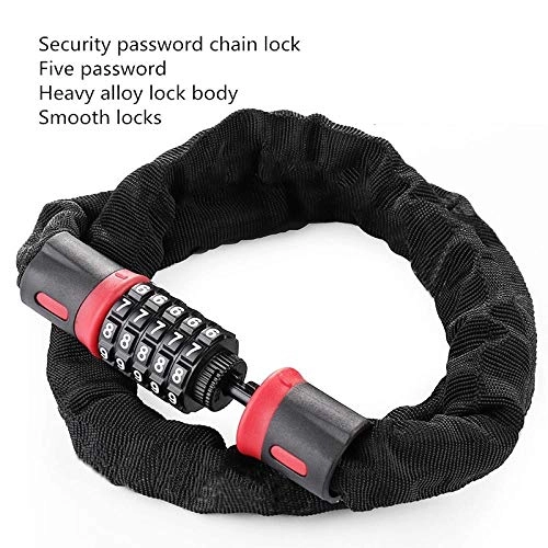 Bike Lock : 5-Digit Combination Lock, Anti-Hydraulic Shear Chain Lock, Bicycle Password Anti-Theft Lock, Extended Chain Steel Chain Lock-1.0 m