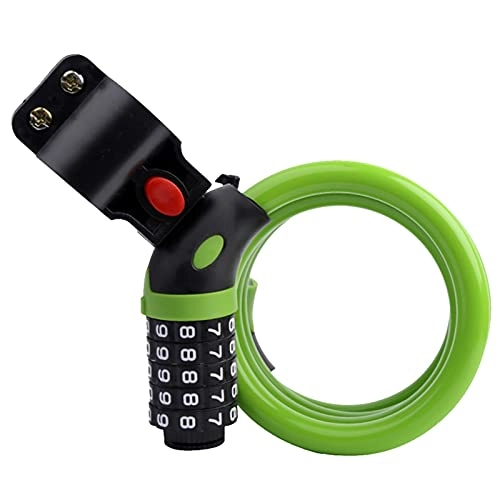 Bike Lock : 5 Digit Password Bicycle Cable Locks Thickened Durable Fixation Bicycle Combination Lock Mountain Bike Lengthen Steel Wire (Color : Green)