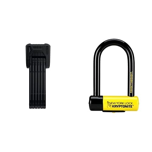 Bike Lock : ABUS Foldable Lock Bordo Granit XPlus 6500 / 85 ST with Lock Bag, Hardened Steel Bike Lock, ABUS Security Level 15, 85 cm, Black & Kryptonite New York FAHGETTABOUDIT Lock - Yellow, Mini