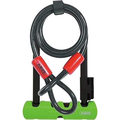 Bike Lock : ABUS Ultra 410 Mini U-Lock w / Cobra Cable Black / Green, 7in / 120cm Cable