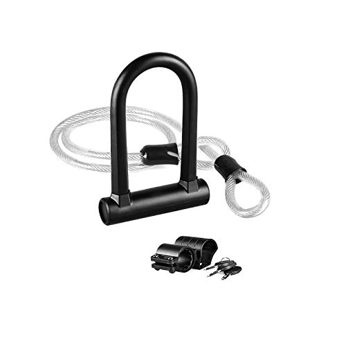 Bike Lock : Ahageek Bike Lock Set, Universal Duty U Lock and Anti-Theft Bike Steel Cable Bar Lock, Portable Steel Wire Rope Cycling Lock for Bicycle Motorcycle Scooter Accessories