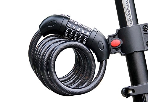 Bike Lock : AIKATE Bike Cable Lock, Bicycle Locks 5 Digit Security Resettable Combination Self Coiling Cable Bike Lock 4 Feet X 1 / 2 Inch with Mounting Bracket