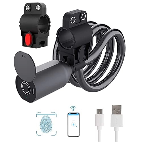 Bike Lock : Aikelai Smart Bluetooth&Fingerprint Bike Cable Lock Electric Bike Lock, Heavy Duty Steel Cable Anti-Theft Bicycle Accessories Keyless Electronic USB Rechargeable Motorcycles Bicycle Lock