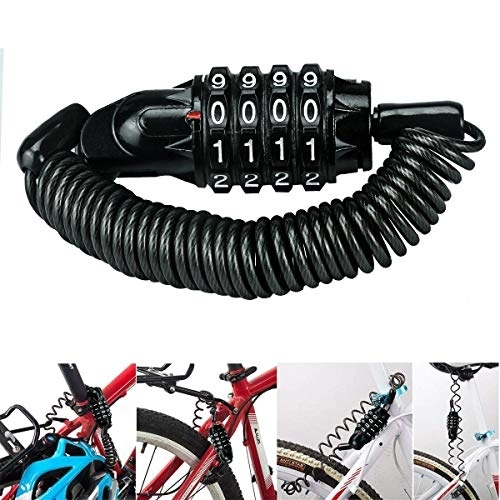 Bike Lock : Allnice Bike Lock Cable Mini Cycling Combination Bicycle Cable Lock Portable Anti-Theft Resettable 4 Digit for Travel Luggage Locks Helmet Lock