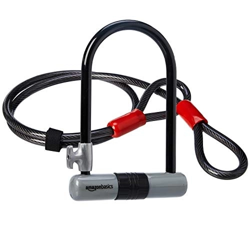 Bike Lock : Amazon Basics D-Lock Bike Lock, with 4 Foot Flex Cable, 15 mm shackle