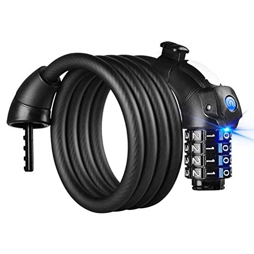 Bike Lock : Amosfun 4 Digit Cycling Heavy Duty 150cm Cable Password Frosted Bike Cable Lock Cable Coded Lock with LED Light (Black)