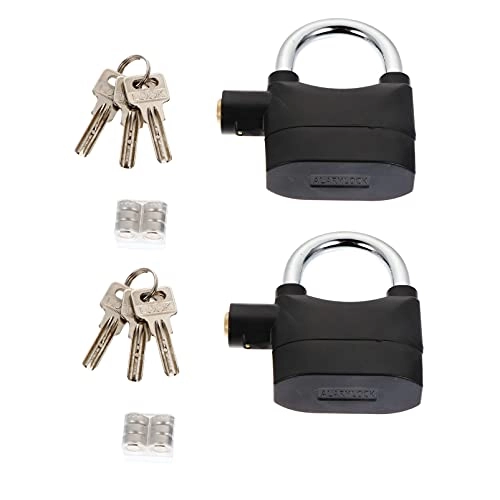 Bike Lock : Angoily 2pcs Anti Theft Alarm Locks Bicycle Lock Security Key Lock for Door Road Mountain Bike Padlock ( Black )