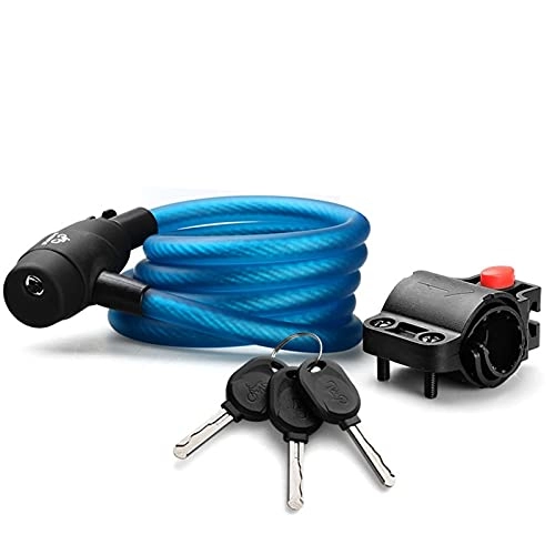 Bike Lock : Anti Theft Bike Lock, 1.8m Bicycle Accessories Bike Steel Wire Loke MTB Road Motorcycle Universal Bike Cable Locks Large Diametr (Color : Blue)