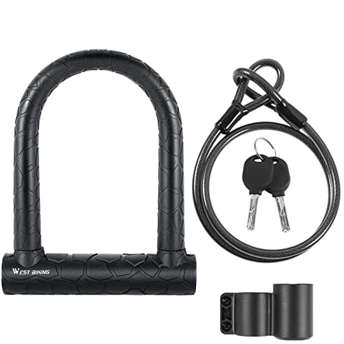 Bike Lock : Anti-Theft Bike Lock Steel MTB Road Security Bicycle U Lock with Cable 2 Keys Motorcycle Scooter Cycling Accessories (Color : 057 Lock Set)