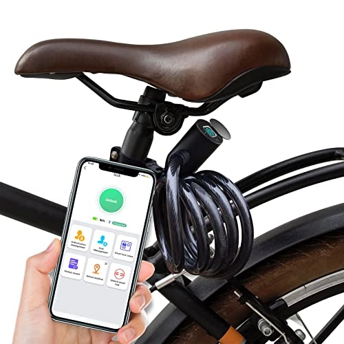 Bike Lock : Anweller Bicycle Lock Fingerprint Cable Lock Waterproof Portable with Bicycle Lock Holder Smart Lock with 20 Fingerprints Recordable Anti-Theft 12 mm Steel Wire (Black)