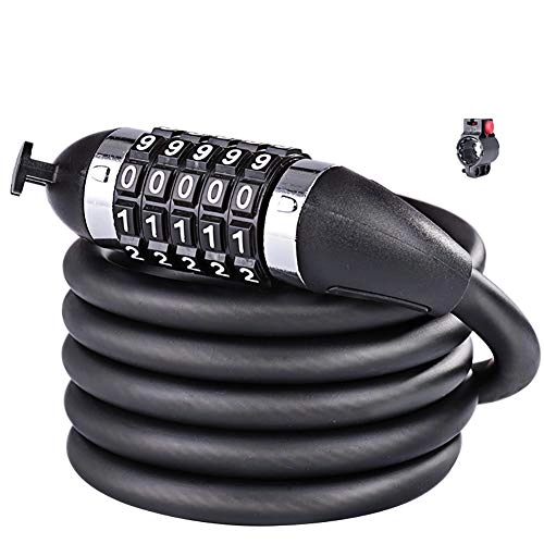 Bike Lock : Asolym Bike Lock with 5-Digit Resettable Number, Scooter Bicycle Motorcycle Cable Chain Locks, 180cm / 120cm Heavy Duty Chain Lock with Mounting Bracket for Bicycle Scooter Outdoors, 1.2m
