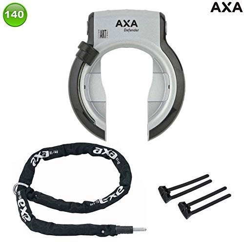 Bike Lock : Axa Defender Art Frame Lock with Axa Chain RLC140 + Axa Flex, Chainstays, Silver