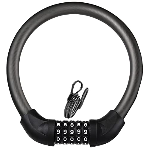 Bike Lock : AZPINGPAN Bold Bicycle Lock丨Resetable 5-digit Combination Digital Code Extension Cable Ring Lock丨Portable Anti-theft Heavy Motorcycle Mountain Bike Outdoor Riding Accessories (black)