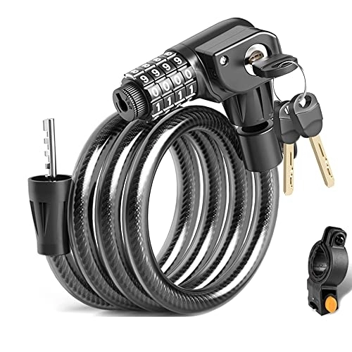 Bike Lock : AZPINGPAN Night Vision Lamp Bike Lock丨Self Coiling Bike Cable Locks丨4-Digit Resettable Combination Lock With Mounting Bracket (key And Password Double Open Design)