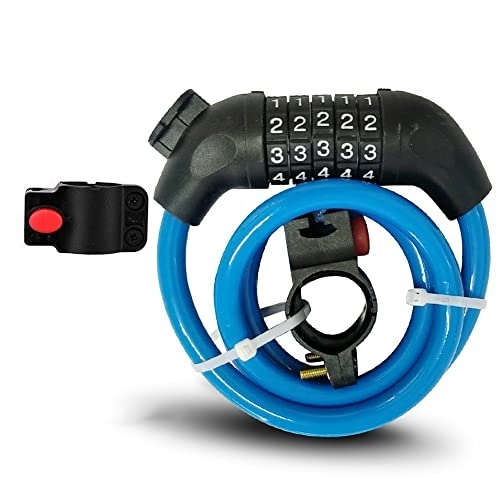 Bike Lock : AZPINGPAN Outdoor Portable Bike Lock, 110 Cm Self Coiling Bike Cable Lock, 4-Digit Resettable Combination Lock With Mounting Bracket (black, Blue)
