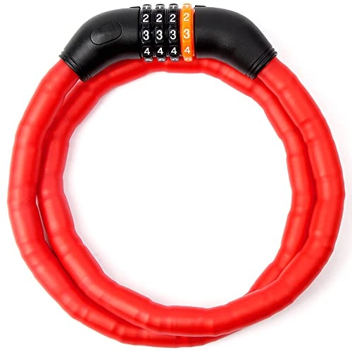 Bike Lock : AZPINGPAN Red Portable Anti-theft Bicycle Lock丨4-digit Resettable Combination Digital Code Cable Lock丨110cm / 17.5mm Outdoor Heavy-duty Bicycle Tricycle Motorcycle Accessories