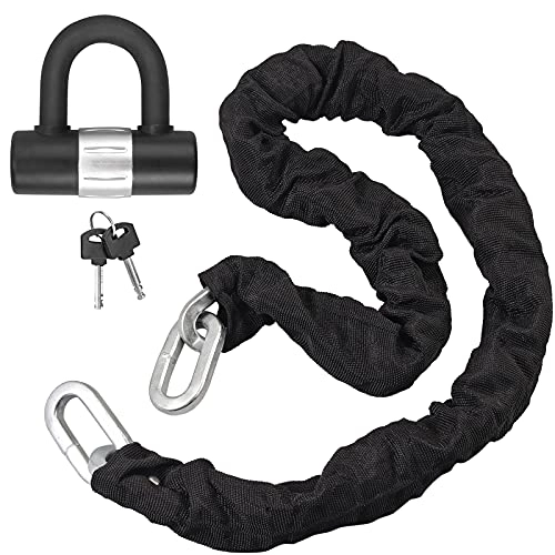 Bike Lock : BEATIME 120cm / 4ft Long Heavy Duty Motorcycle Motorcycle Bike Bicycle Chain Lock, Cut Proof 10mm Thick Square Chains with 15mm U Lock, Ideal for Motorcycles, Motorbike, Bike, Gates and More.