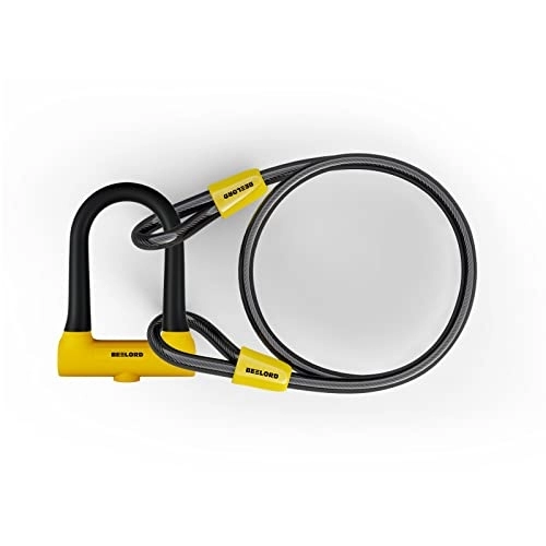 Bike Lock : BEELORD Bike U Locks Heavy Duty Anti Theft, Bicycle Lock with Key and Cable for Bike, Electric Bike, Scooter, Motorcycle and Some Doors. Yellow Small