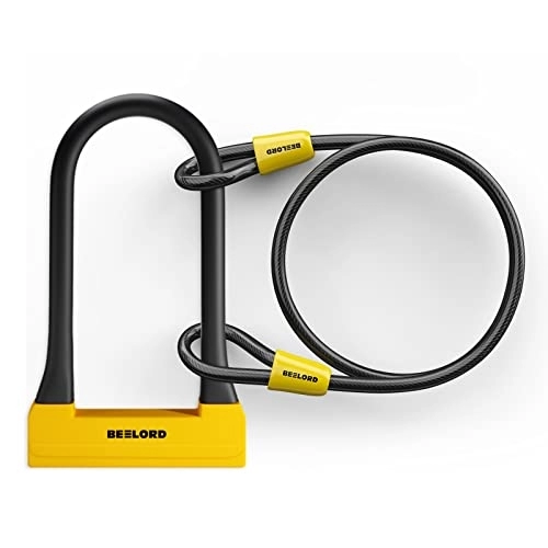 Bike Lock : BEELORD Bike U Locks Heavy Duty Anti Theft, Bicycle Lock with Key and Cable for Bike, Electric Bike, Scooter, Motorcycle and Some Doors. Yellow X Large