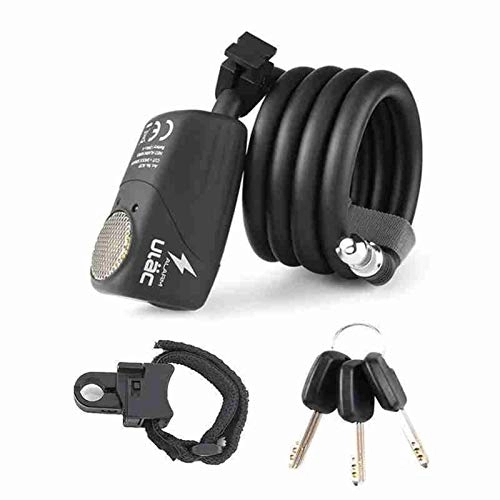 Bike Lock : Bicycle Anti-theft Lock 110dB Alarm Steel Cable Lock For Motorcycle Security MTB Road Cycling Wire Lock Safety Bike Accessories for Bikes, Motorcycles, Electric Bike, Scooter (Color : Black)