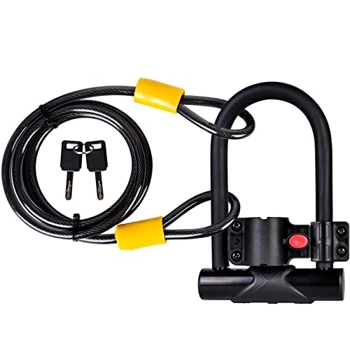 Bike Lock : Bicycle Lock 120 cm: U-Lock Bicycle Diameter 15 mm, 2-in-1 Bicycle Lock with 2 Keys, Anti-Theft Lock Made of Steel Cable, U-Lock Holder for Bicycles, E-Bikes, E-Scooter for Adults