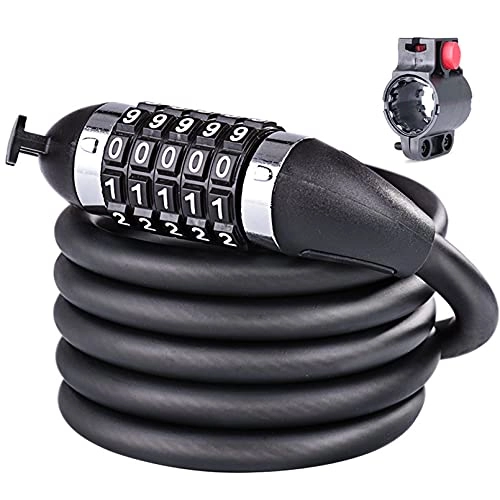 Bike Lock : Bicycle Lock 180 cm Cable Lock with Holder, Safety Level, Very high Combination Lock with 5-Digit Numbers Cable Locks for All Bicycle Motorbike Gate Fence Garage Glass Door Tricycle