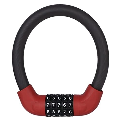 Bike Lock : Bicycle Lock Anti-Theft Bold Wire Anti-Shear Five-Digit Password Cycling Equipment Portable Universal Bike Accessories (Color : Mini red)