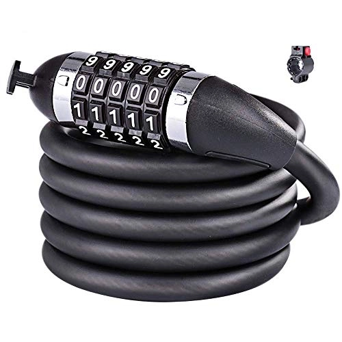 Bike Lock : Bicycle Lock Bike Lock with 5-Digit Resettable Number, 180Cm Heavy Duty Chain Lock, Combination Cable Lock for Bicycle, Scooter, Grills & Other Items That Need to Be Secured, A-1.2M