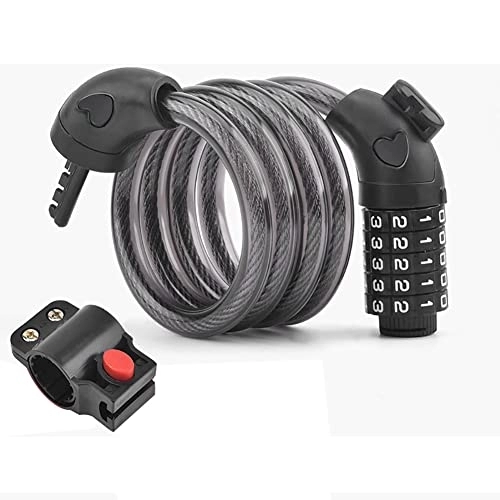 Bike Lock : Bicycle Lock Combination With Steel cable Long Chain with lock holder Heavy duty 5-Digit Security Padlock for outdoor use mountain bike 120cm / 150cm / 180cm