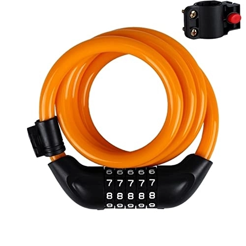 Bike Lock : Bicycle Lock Electric Vehicle Five-Digit Password Mountain Bike Strip Wire Ring Lengthened Bold Anti-Theft Riding Equipment (Color : Orange)
