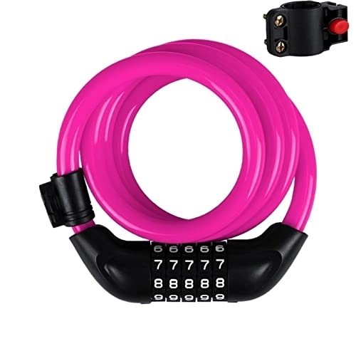 Bike Lock : Bicycle Lock Electric Vehicle Five-Digit Password Mountain Bike Strip Wire Ring Lengthened Bold Anti-Theft Riding Equipment (Color : Pink)