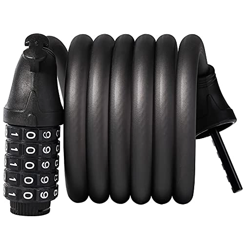 Bike Lock : Bicycle Lock Mountain Bike 5-digit Code Lock Steel Cable Lock Riding Accessories Bicycle Lock Suitable For Bicycles And Motorcycles (Color : Black, Size : 180cm)