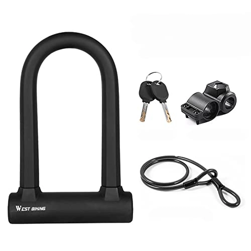Bike Lock : Bicycle lock U-lock motorcycle wire lock anti-hydraulic shear bicycle anti-theft lock (Color : U-lock+cable)