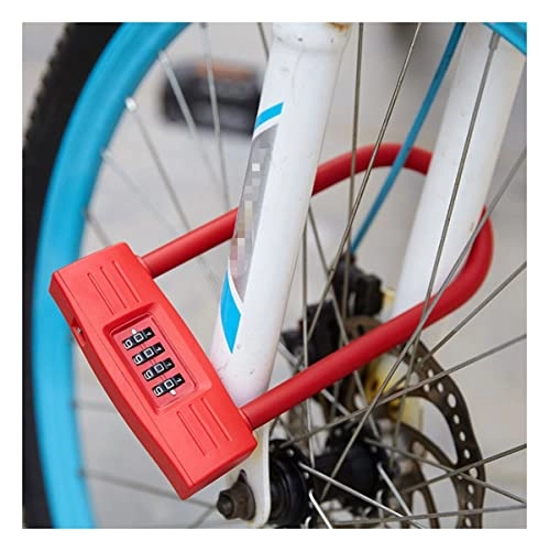 Bike Lock : Bicycle Lock U-shaped Anti-theft Four-digit Code Lock, Optional Steel Wire Bicycle Lock, Non-intelligent Electronic Lock (Color : Red, Size : 22.5x12cm)