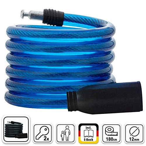 Bike Lock : Bicycle Lock with Key, Lightweight Bike Lock 180cm Long Cable and Spiral, Cycle Lock Made from Steel Cable for Children and Adults, Locks for Bikes Available in Blue
